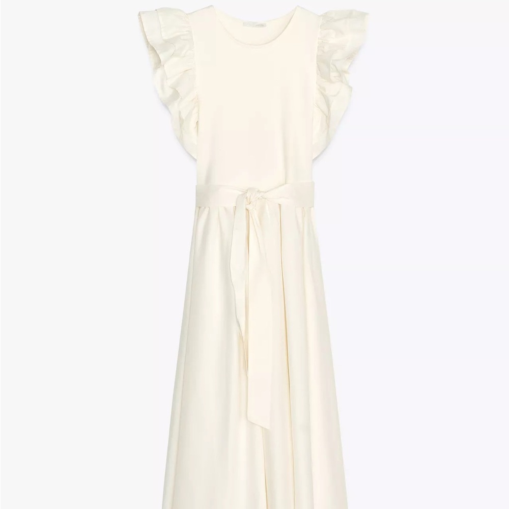 Zara Cream Midi Dress with Ruffle Sleeves